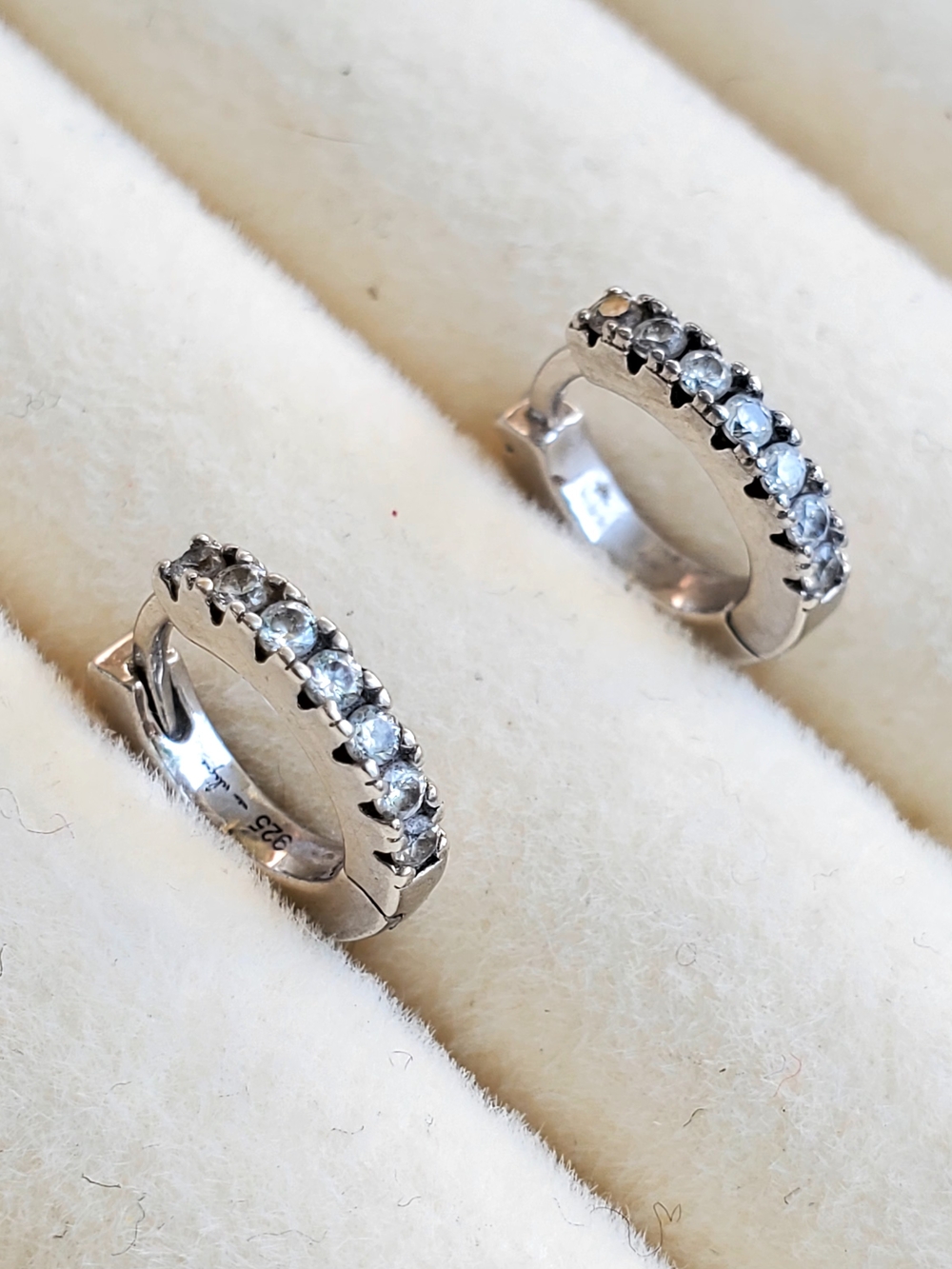 Sterling Silver Cubic Zirconia Huggie Hoop Earrings - White